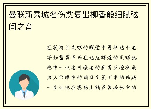 曼联新秀城名伤愈复出柳香般细腻弦间之音